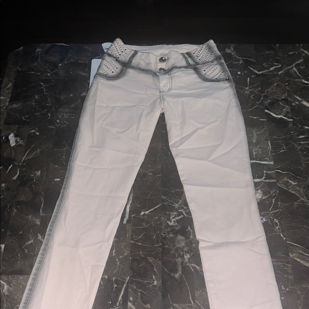 Stylish White Pants with Studded Details